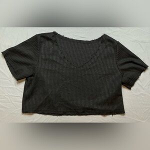 SHEIN Black Ribbed Crop Blouse Short Sleeve